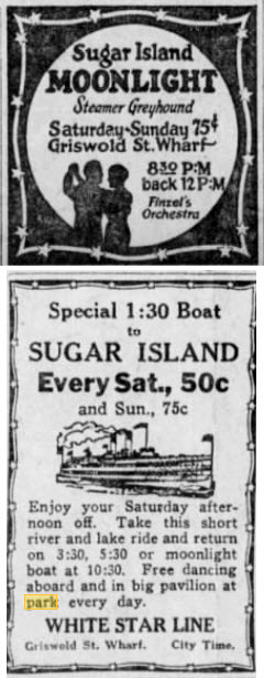 Sugar Island Park - Couple Of Ads From July 14 1923